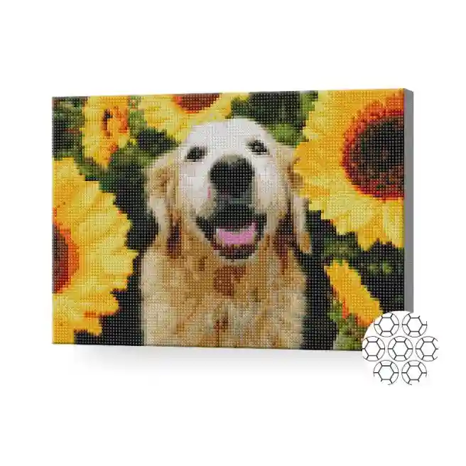 Retriever fericit, 30x40 cm, mozaic cu diamante