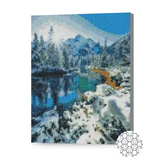 Lac în munți, 30x40 cm, mozaic cu diamante