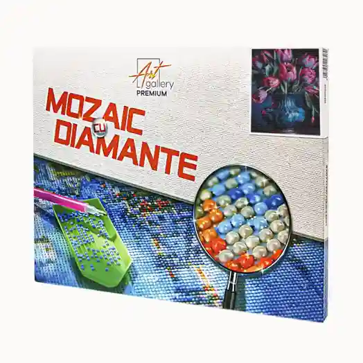 Lalele luxoase în vaza, 30x40 cm, mozaic cu diamante