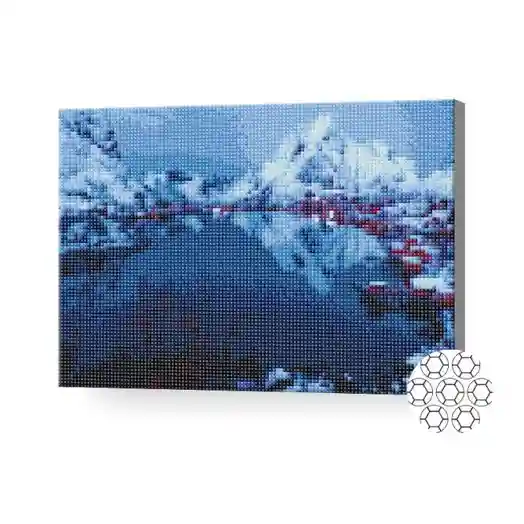 Lacul în munți, 30x40 cm, mozaic cu diamante