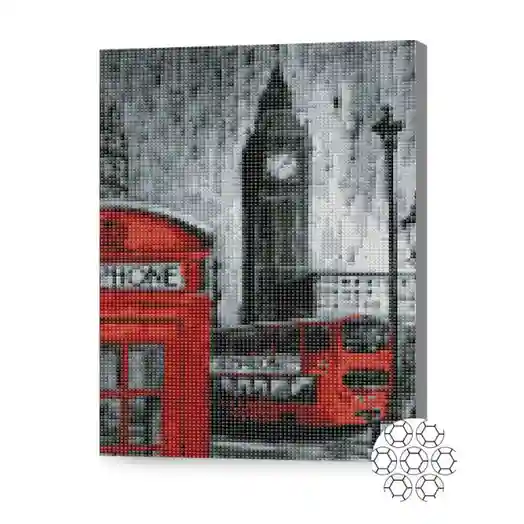 Accente roșii în Londra sură, 30x40 cm, mozaic cu diamante