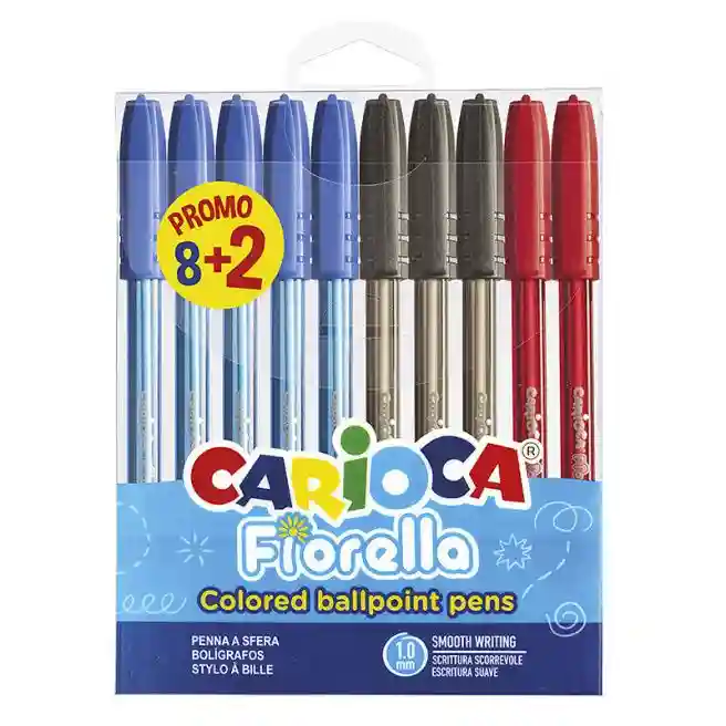 Pix cu bilă Carioca, 10 buc/blister, Fiorella (albastru+negru+roșu)