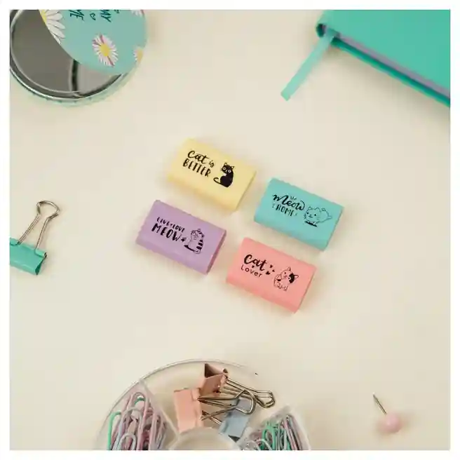 Ластик MESHU "Live, Love, Meow", цвета ассорти, 32х24х11 мм