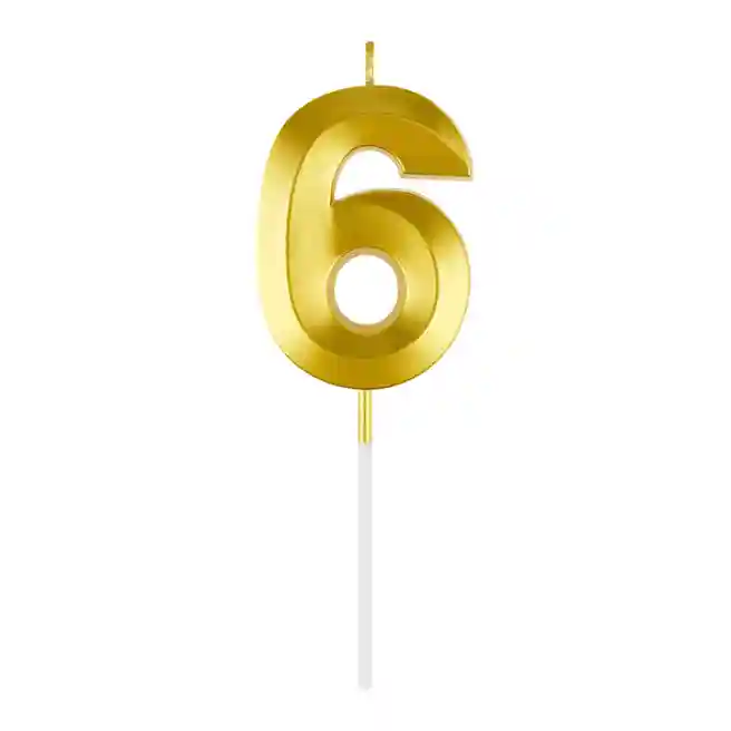 Lumânare pentru tort cu suport MESHU "Cifra 6", 7 cm, aurie