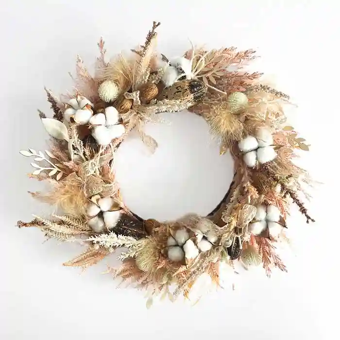 Ramură decorativă de iarbă de pampas, 32 cm, roz pudrat și crem