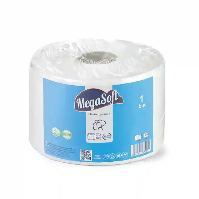 Hîrtie igienică albă, pentru dispenser, cu manșă (80 m), MegaSoft