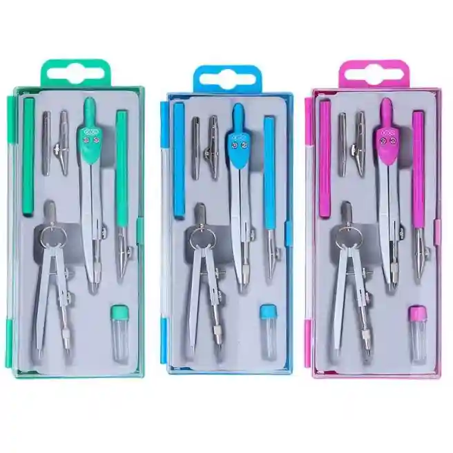 Set compas ZI-BI, Basis 7 elemente in boxa din plastic, roz art.ZB.5306BS-10