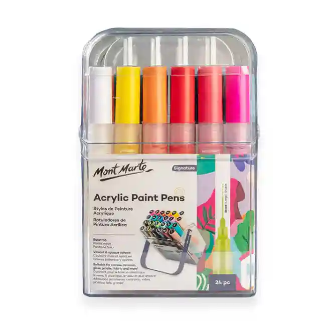 Set markere acrilice Signature, vârf 3 mm, casetă din plastic, 24 bucăți