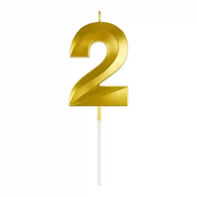 Lumânare pentru tort cu suport MESHU "Cifra 2", 7 cm, aurie