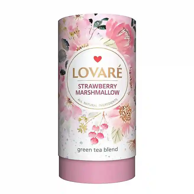 Чай LOVARE Strawberry Marshmallow 80 гр заварной, зеленый (клубника кусочки)