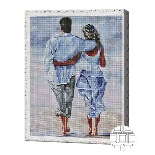 Cuplu la plimbare, 40x50 cm, mozaic cu diamante pătrate