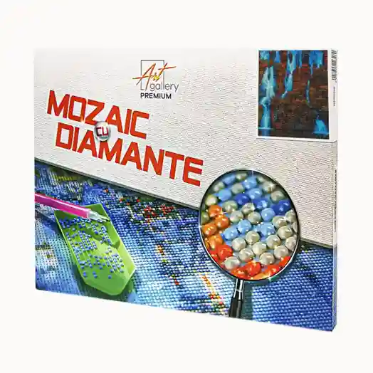 Cascadă albastră, 30x40 cm, mozaic cu diamante