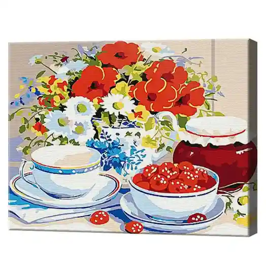 Цветы и чай с вареньем 20x30 см, картина по номерам