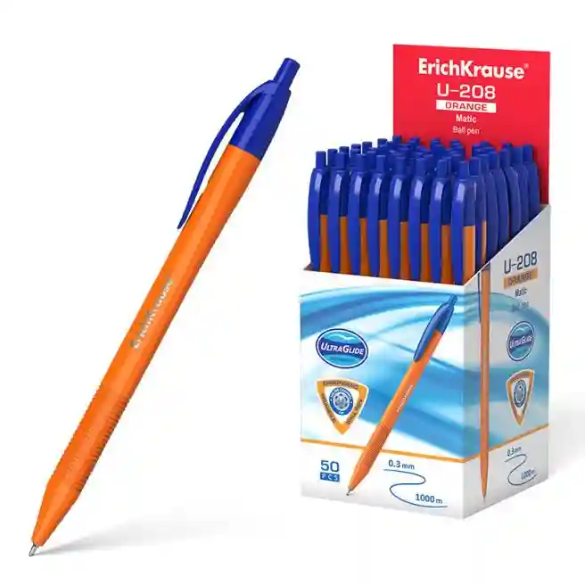 Pix cu bilă ErichKrause cu buton 1 mm UltraGlide U-208, albastru