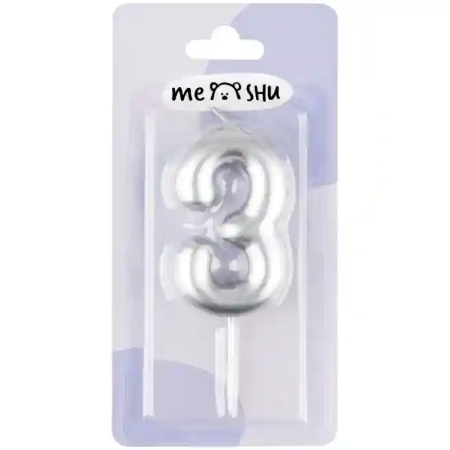Lumânare pentru tort MESHU Cifra 3, 6 cm, argintie