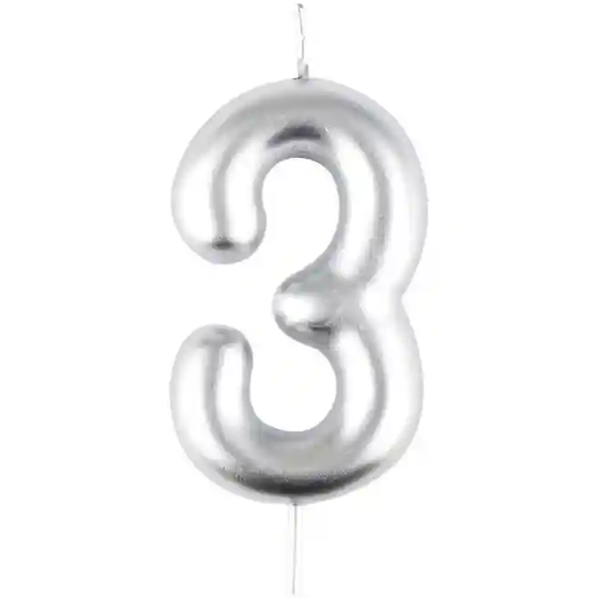 Lumânare pentru tort MESHU Cifra 3, 6 cm, argintie