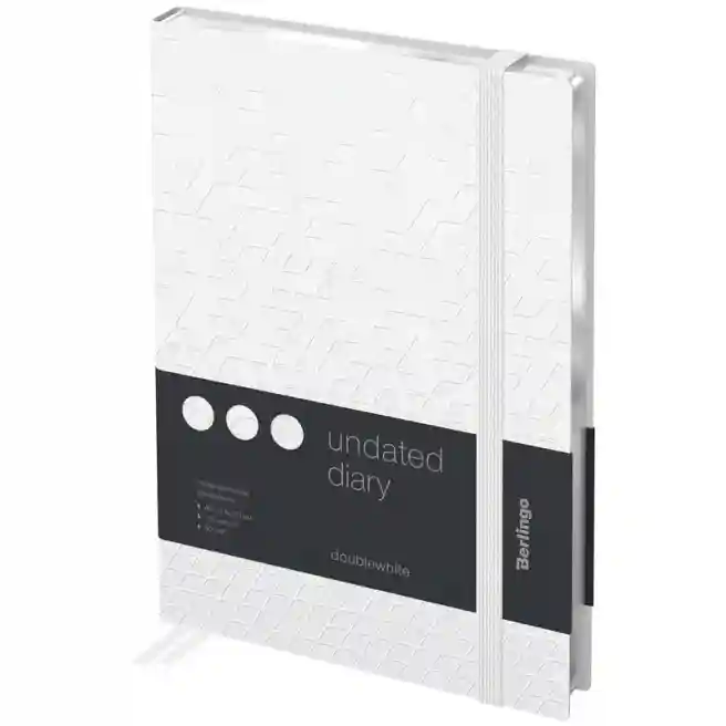 Agendă nedatată, A5, 136 foi Berlingo PU "DoubleWhite", margine argintie, cu elastic, albă
