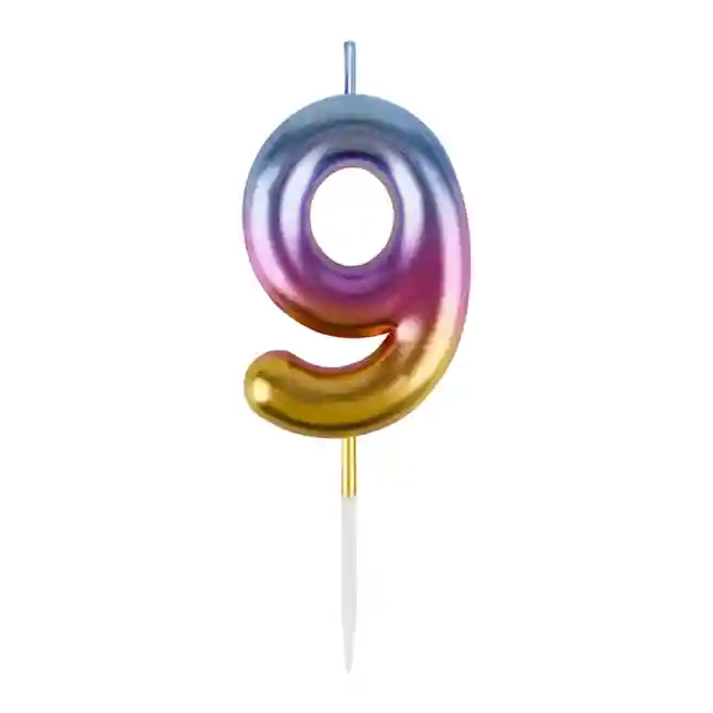 Lumânare pentru tort cu suport MESHU "Cifra 9", 6 cm, gradient