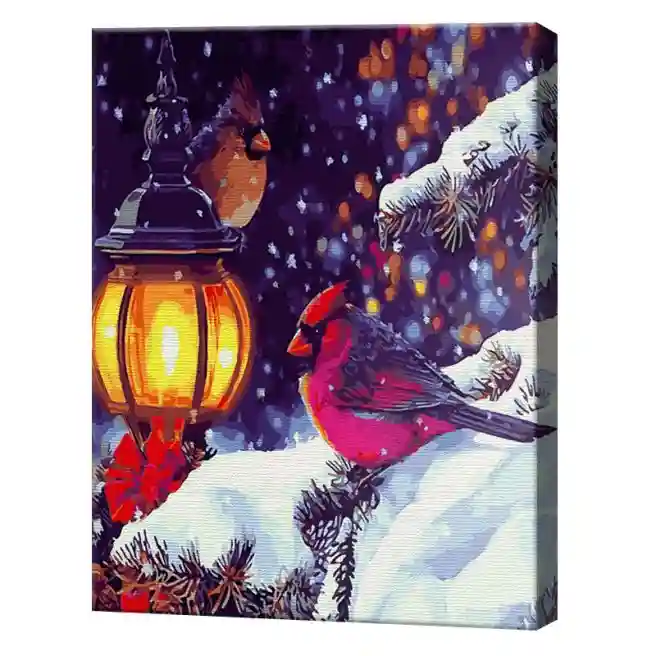 Cardinal lângă felinar, 40x50 cm, pictură pe numere