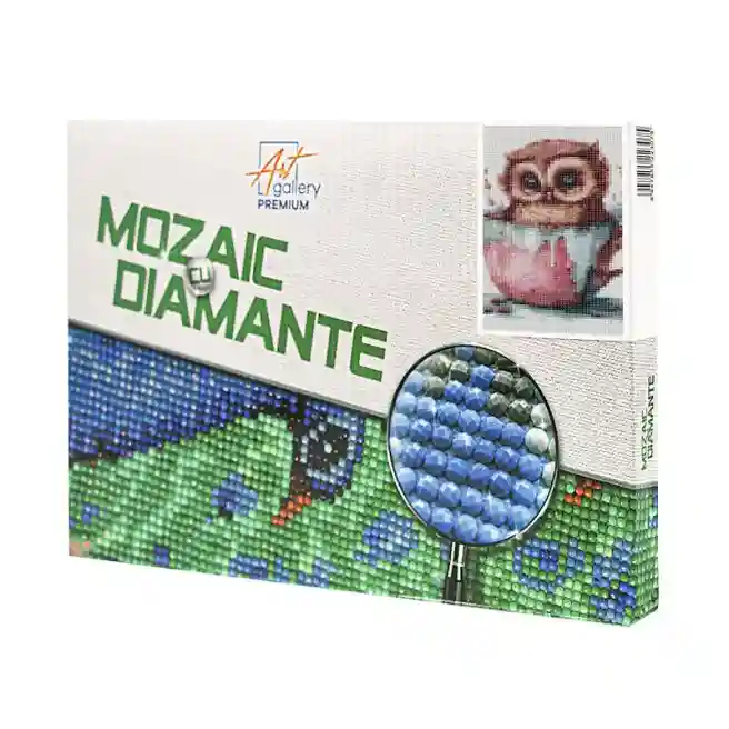 Bufniță în cană, 20x30 cm, mozaic cu diamante