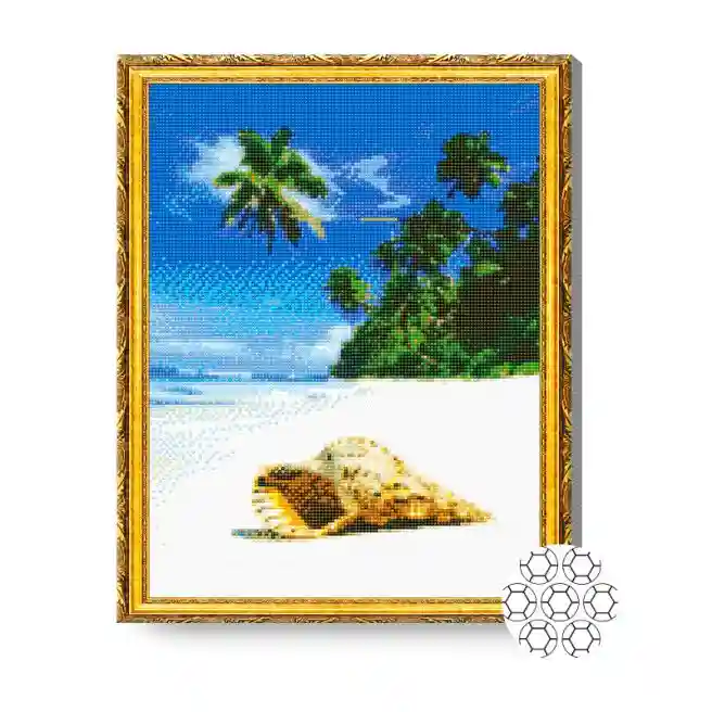 Ракушка на белоснежном песке, 40x50 см, алмазная мозаика