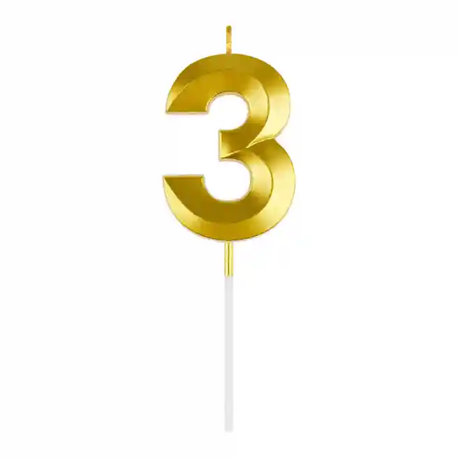 Lumânare pentru tort cu suport MESHU "Cifra 3", 7 cm, aurie