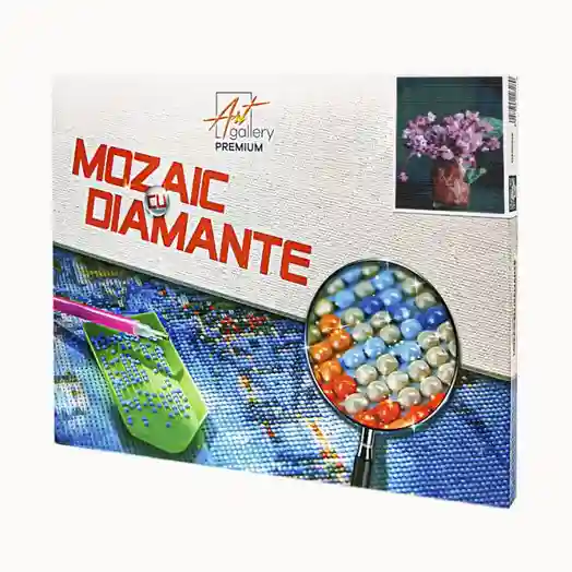 Flori violete, 30x40 cm, mozaic cu diamante