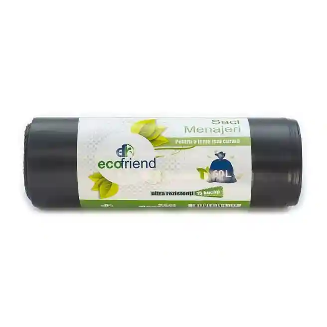 Pungi pentru gunoi EcoFriend (60 L/15 buc, 20 mkm negru)