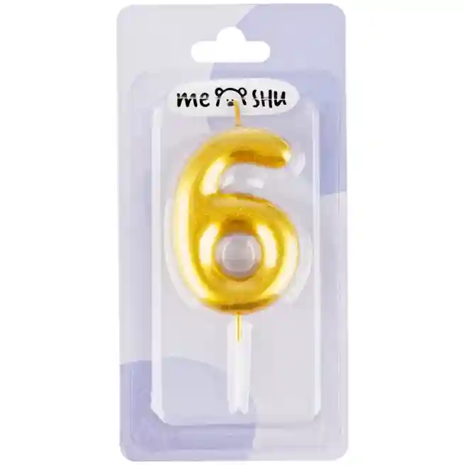 Lumânare pentru tort MESHU Cifra 6, 6 cm, aurie