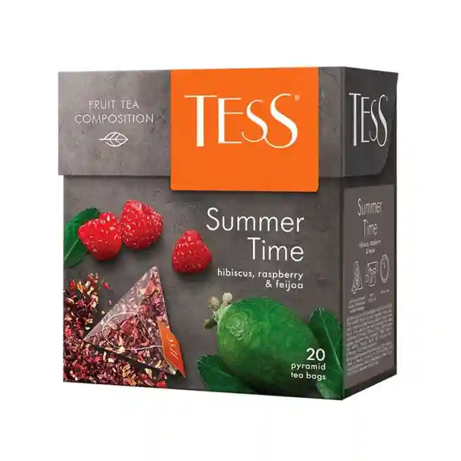 Ceai TESS Summer Time", negru cu aromă de feijoa, hibiscus și zmeură 20 piramide
