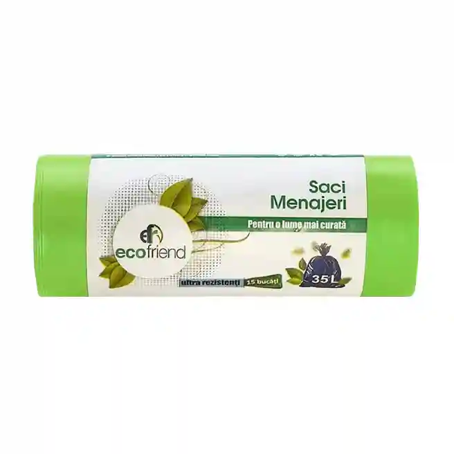 Pungi pentru gunoi 35l./15 buc., 25mkm, Ecofriend, verde