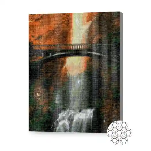 Cascadă și podul, 30x40 cm, mozaic cu diamante