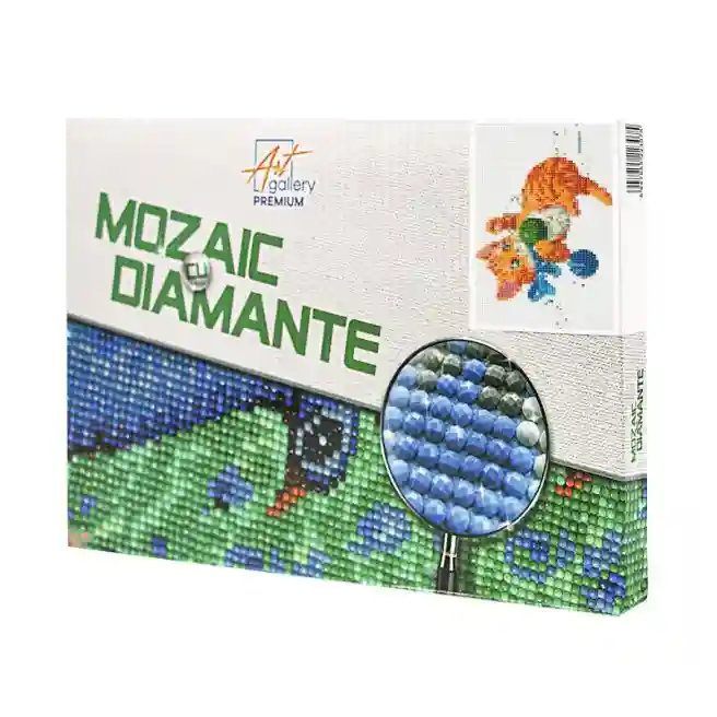 Motănaș se joacă cu ghem, 20x30 cm, mozaic cu diamante