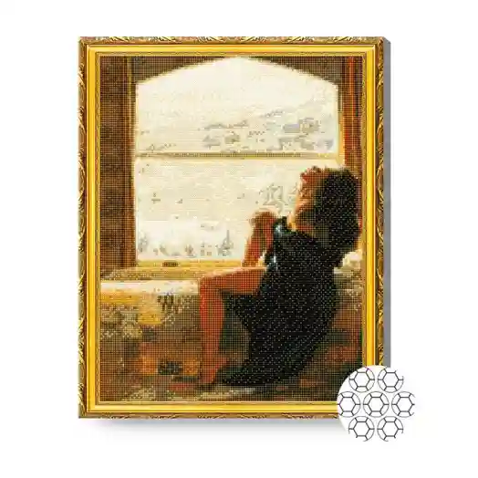 Frumoasă senzuală la fereastră, 40x50 cm, mozaic cu diamante