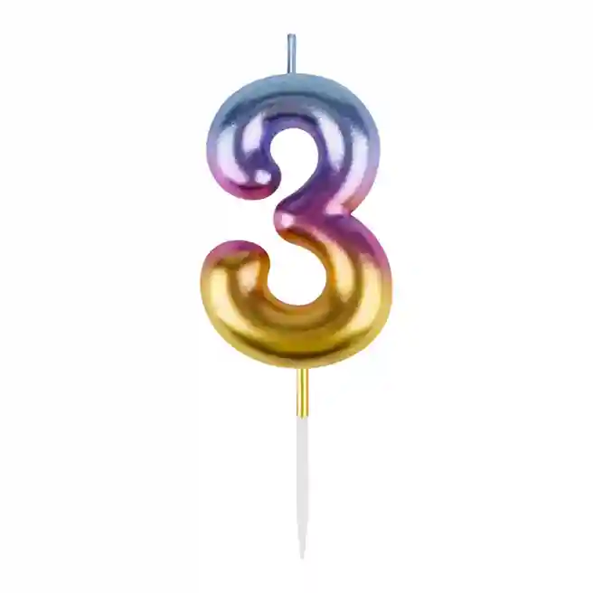 Lumânare pentru tort cu suport MESHU "Cifra 3", 6 cm, gradient