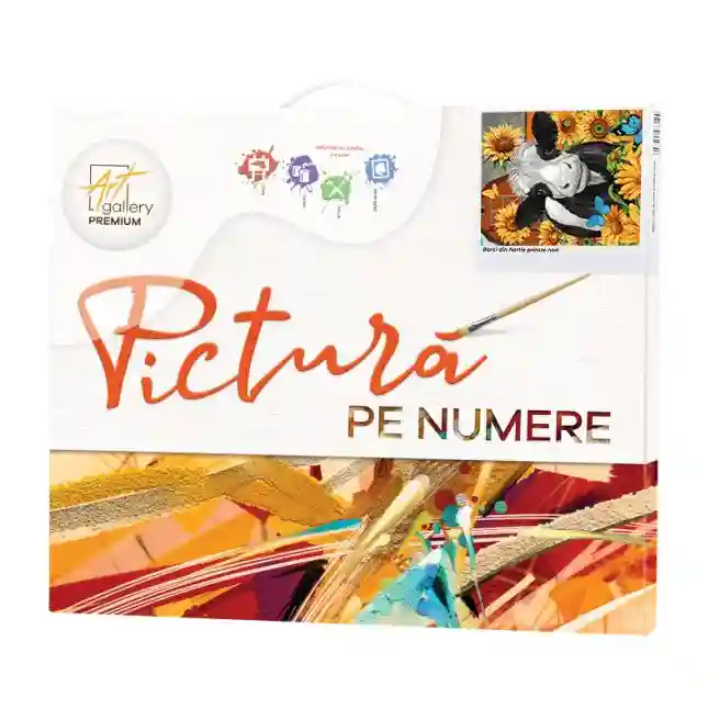 Văcuță printre floarea soarelui, 30x40 cm, pictură pe numere