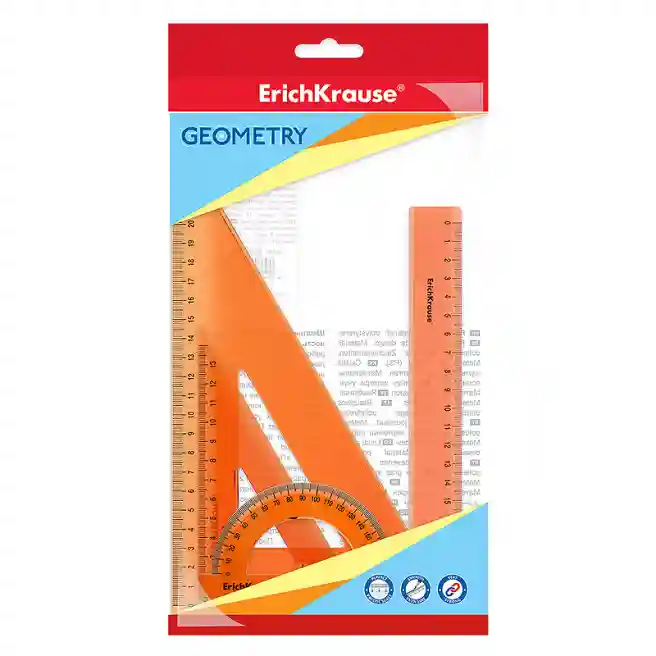 Set de rigle din plastic Erich Krause Neon 4 elemente (rigla 15cm), portocaliu