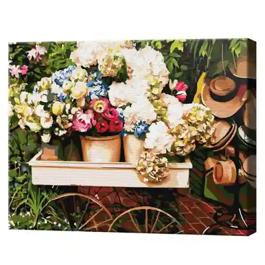 Căruță cu flori, 40x50 cm, pictură pe numere