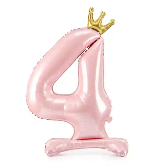 Balon Folie cu Stativ cifra „4”, 84 cm, roz deschis