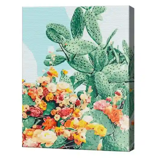 Flori și cactus, 30x40 cm, pictură pe numere