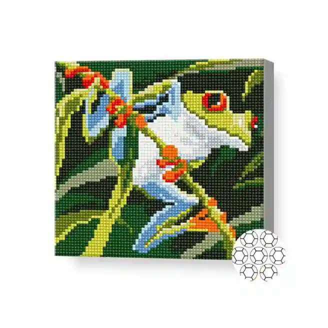 Broască cu ochi roșii, 20x20 cm, mozaic cu diamante