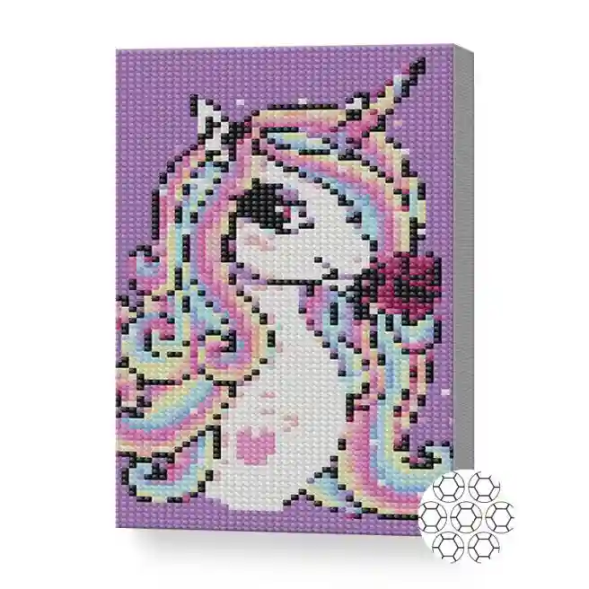 Unicorn cu un trandafir, 20x30 cm, mozaic cu diamante