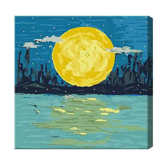 Луна и озеро 20x20 см, картина по номерам