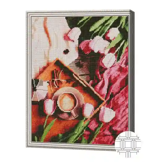 Тюльпаны и кофе, 40x50 см, алмазная мозаика квадратная