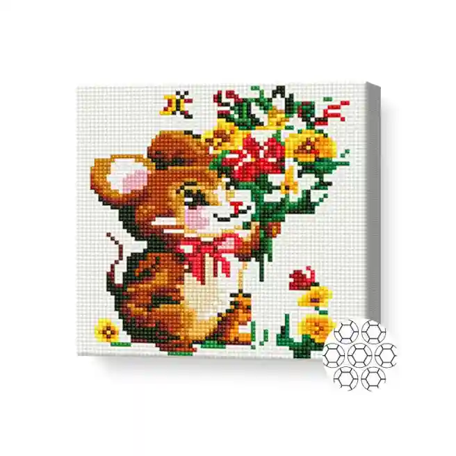 Мышка с полевыми цветами, 20x20 см, алмазная мозаика