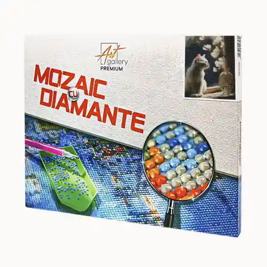 Pisicuță în razele soarelui, 30x40 cm, mozaic cu diamante