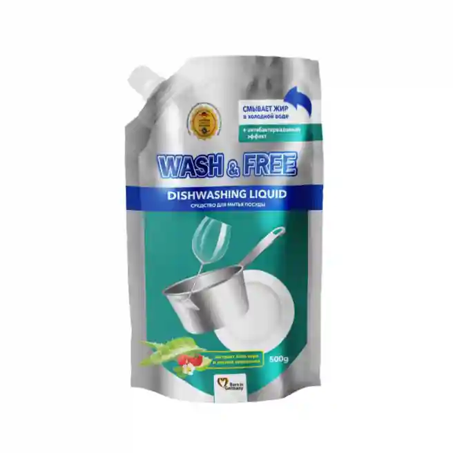 Lichid pentru spălat vase Wash&Free, 500 ml, refill, extract de Aloe Vera și zmeură de pădure