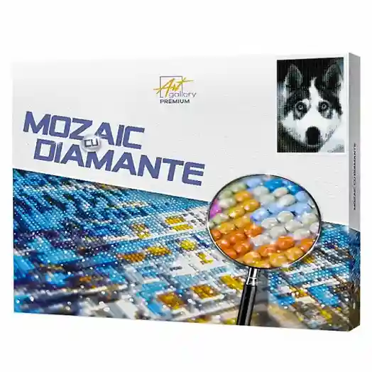 Privirea lui husky, 40x50 cm, mozaic cu diamante
