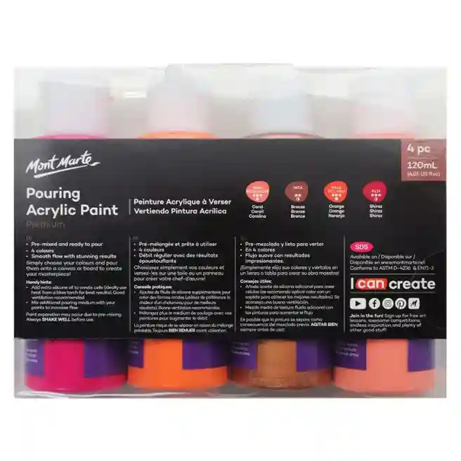 Set vopsele acrilice in flacon 120 ml, 4 bucăți