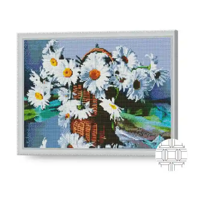 Ромашки в корзинке, 40x50 см, алмазная мозаика квадратная